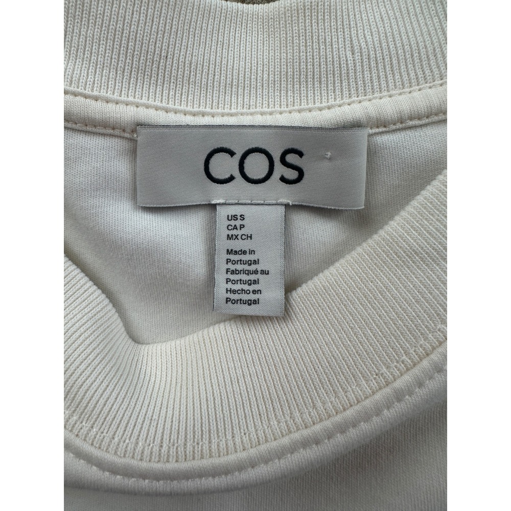 COS Off White Cream Heavyweight Cotton Long Sleeve Cropped Shirt Minimalist S - Picture 3 of 8